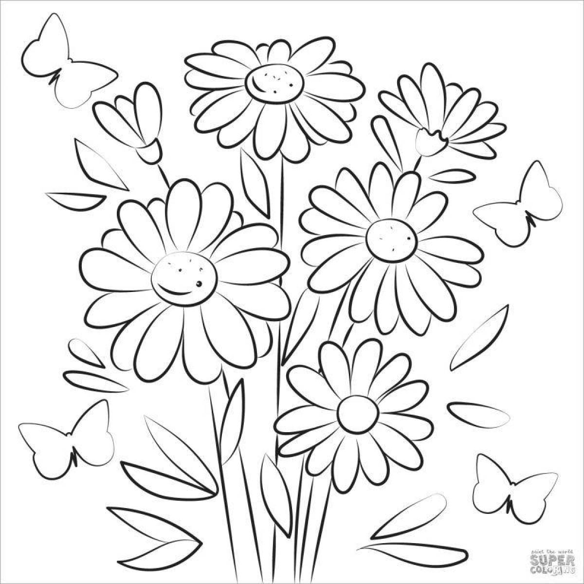 Coloring bright bouquet of daisies