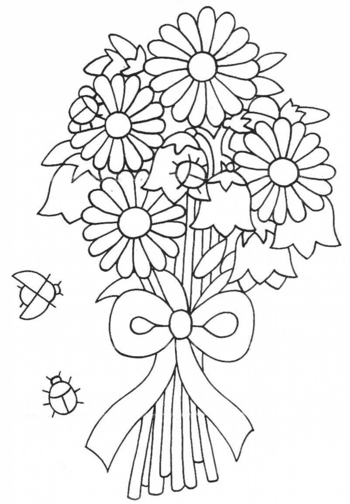 Coloring book shining bouquet of daisies