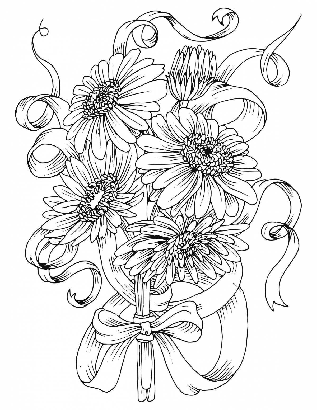 Coloring book exquisite bouquet of daisies