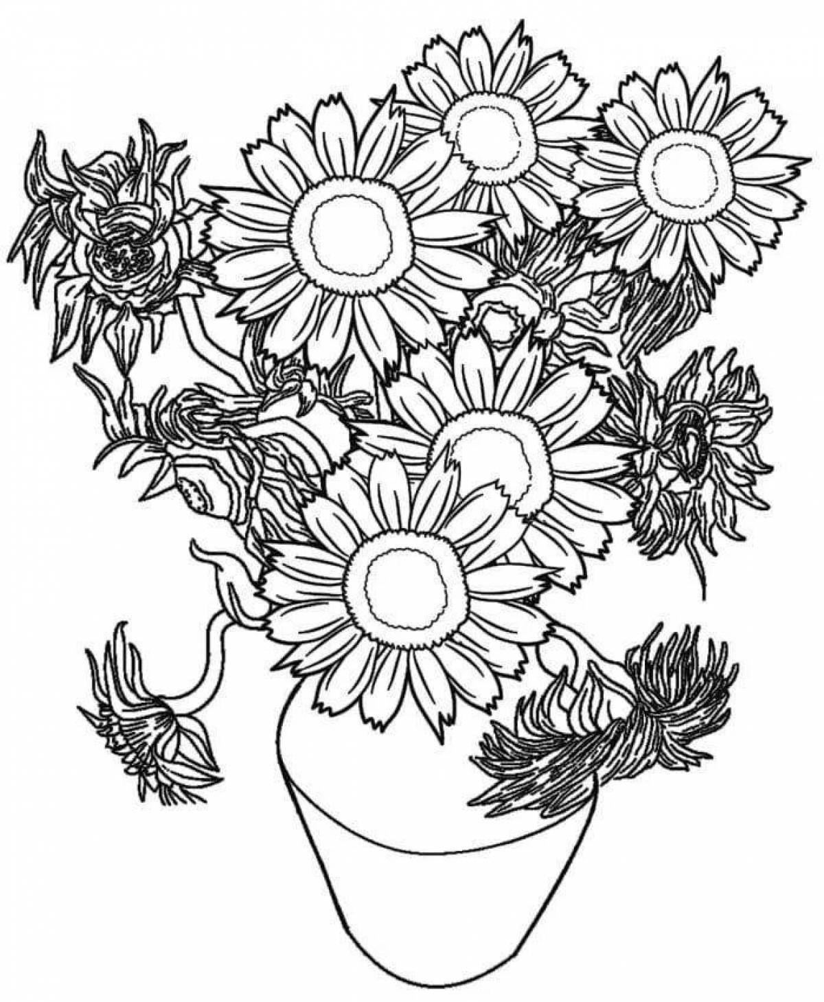Coloring book charming bouquet of daisies