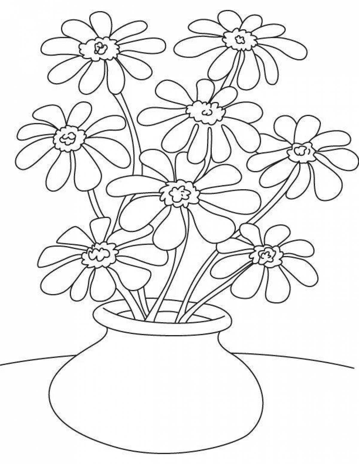 Coloring book ecstatic bouquet of daisies