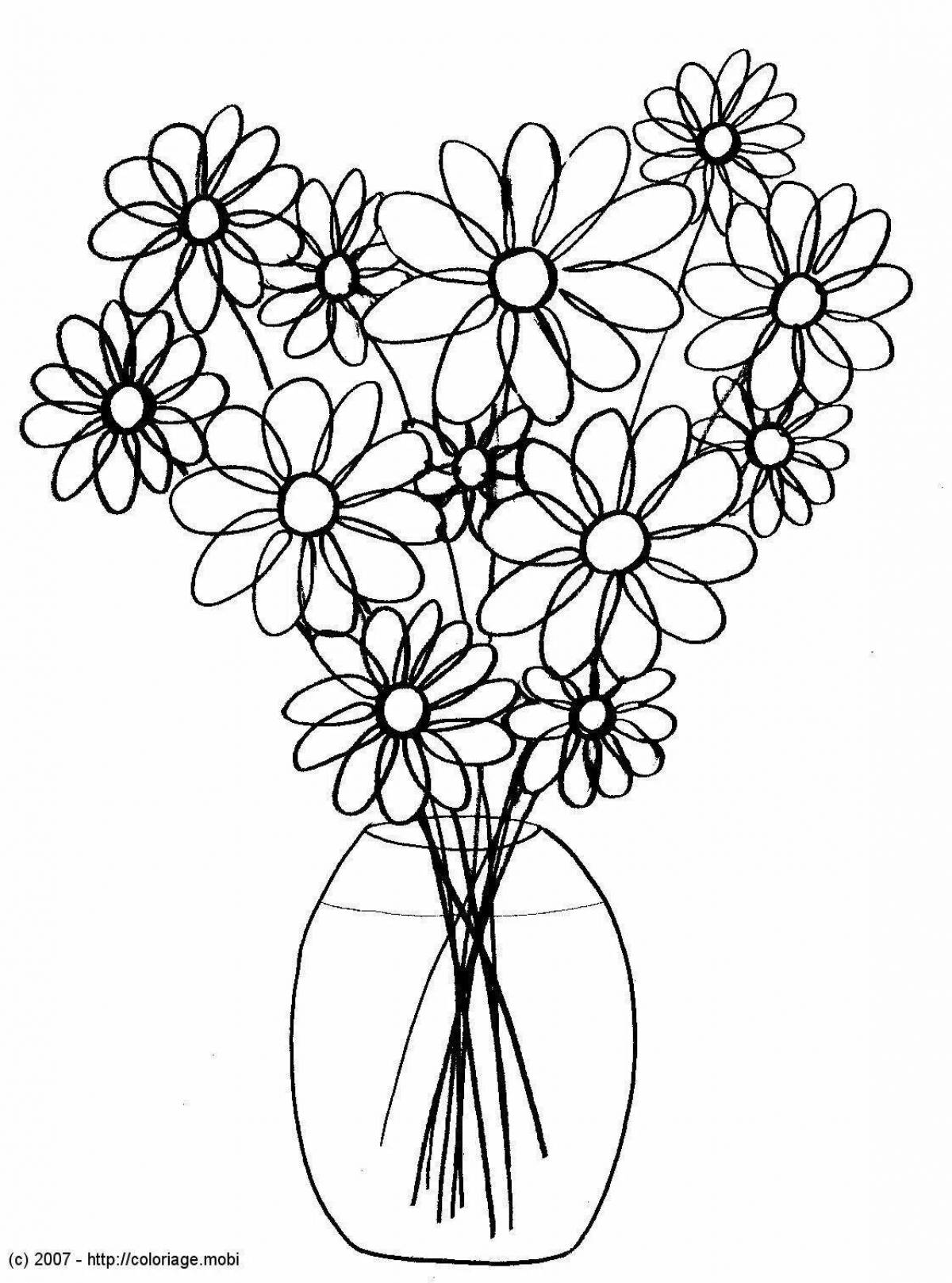 Coloring book jubilant bouquet of daisies