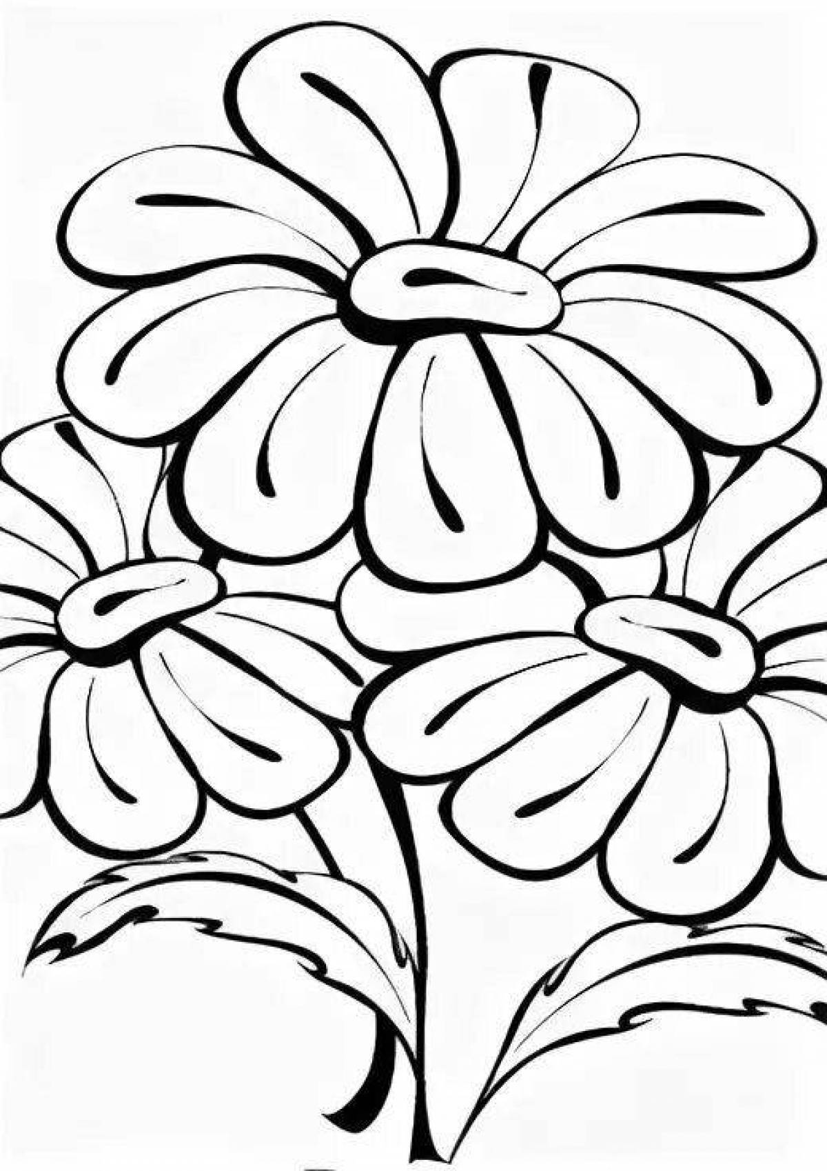 Coloring book inviting bouquet of daisies