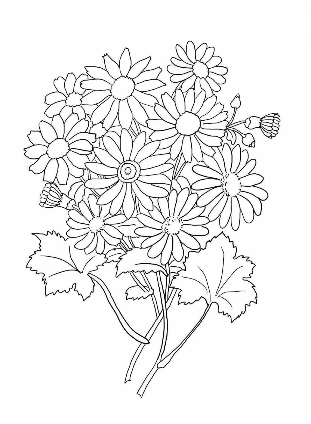 Coloring book magical bouquet of daisies