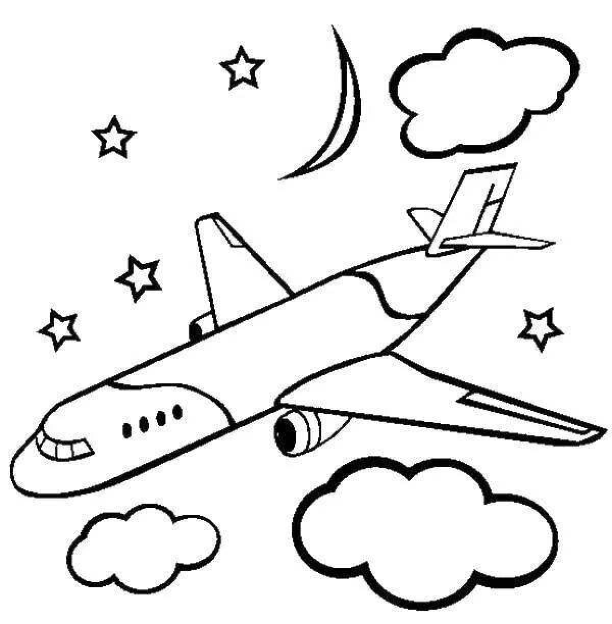 Coloring book with a bold drawing of an airplane
