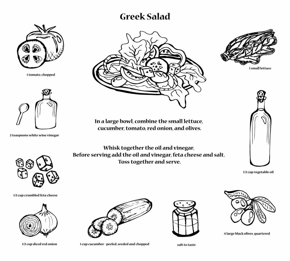 Delicious Greek salad coloring page