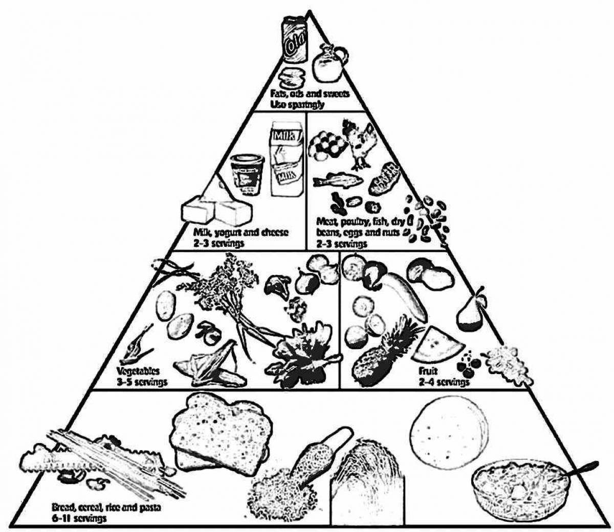Tempting food pyramid coloring book