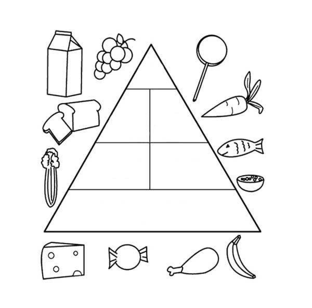 Красочная пищевая пирамида раскраска