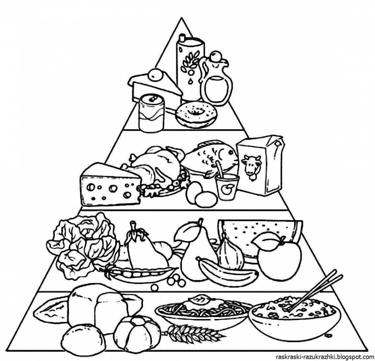 Colourful food pyramid coloring book