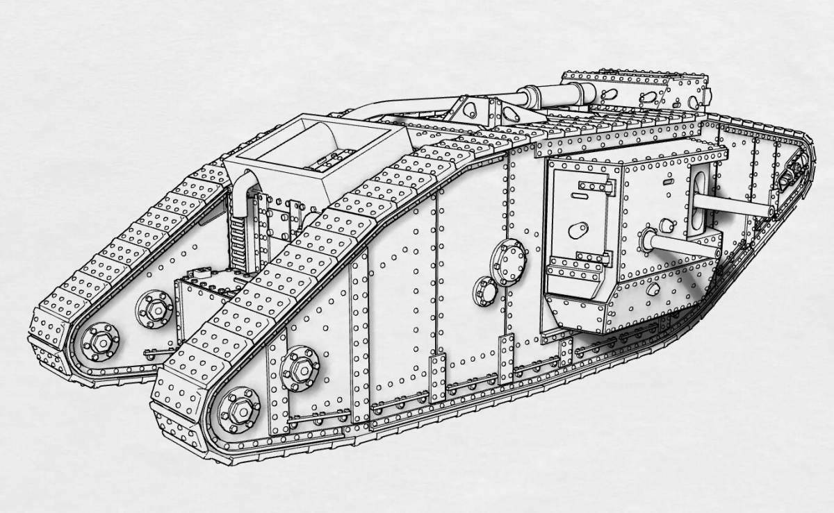 Intricate lego tank coloring page