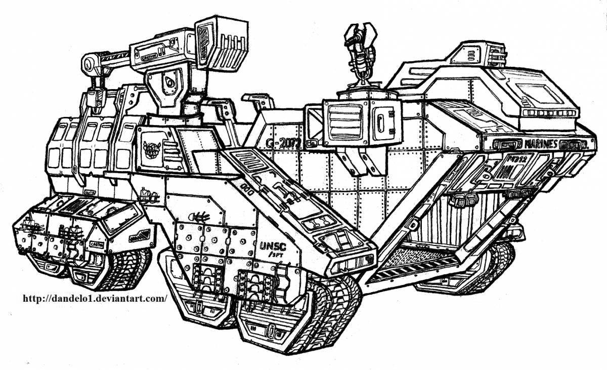 Раскраска украшенный лего танк