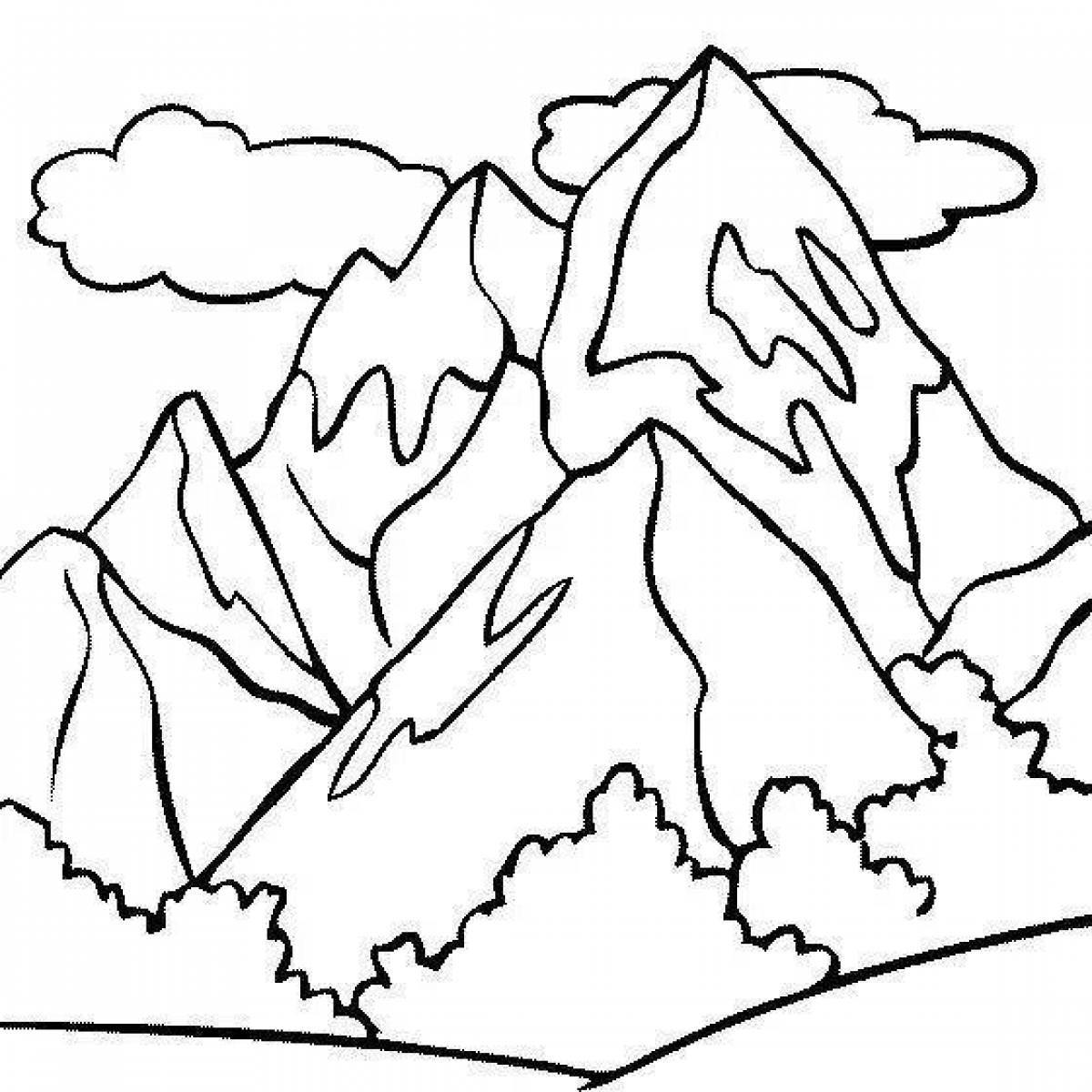 Coloring book wonderful mountain landscape