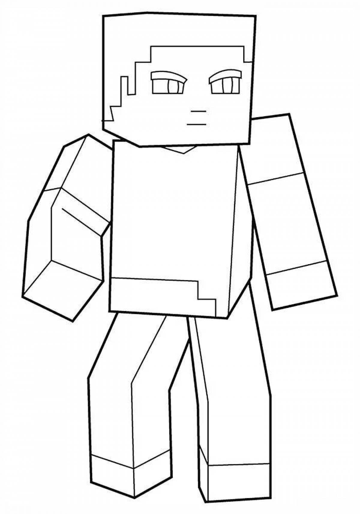 Amusing minecraft character coloring page