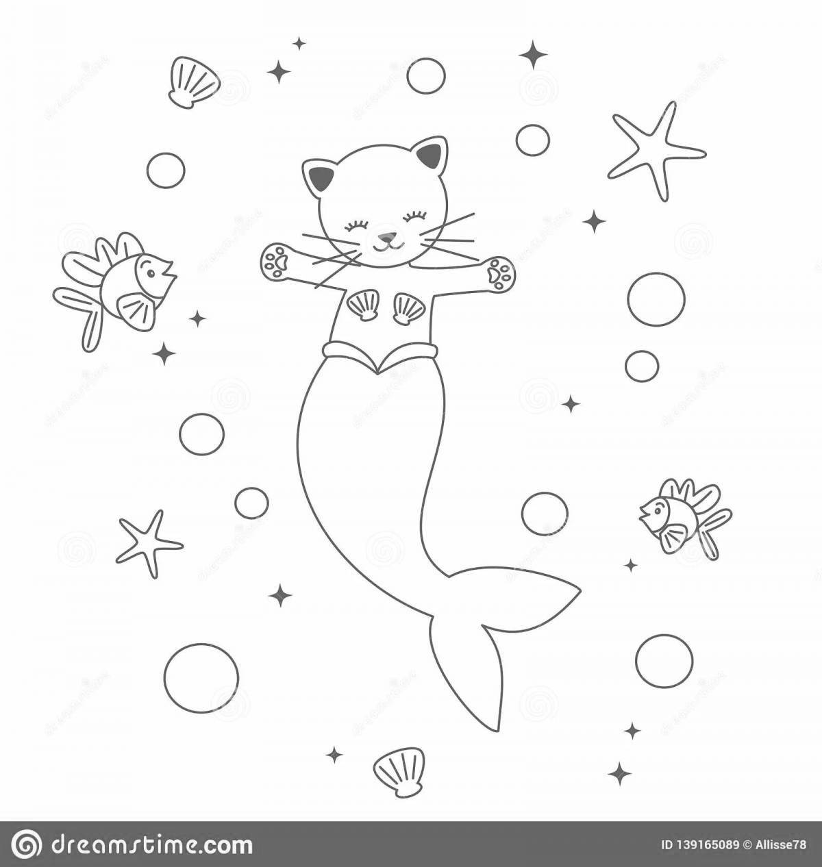 Увлекательная раскраска кота-русалки