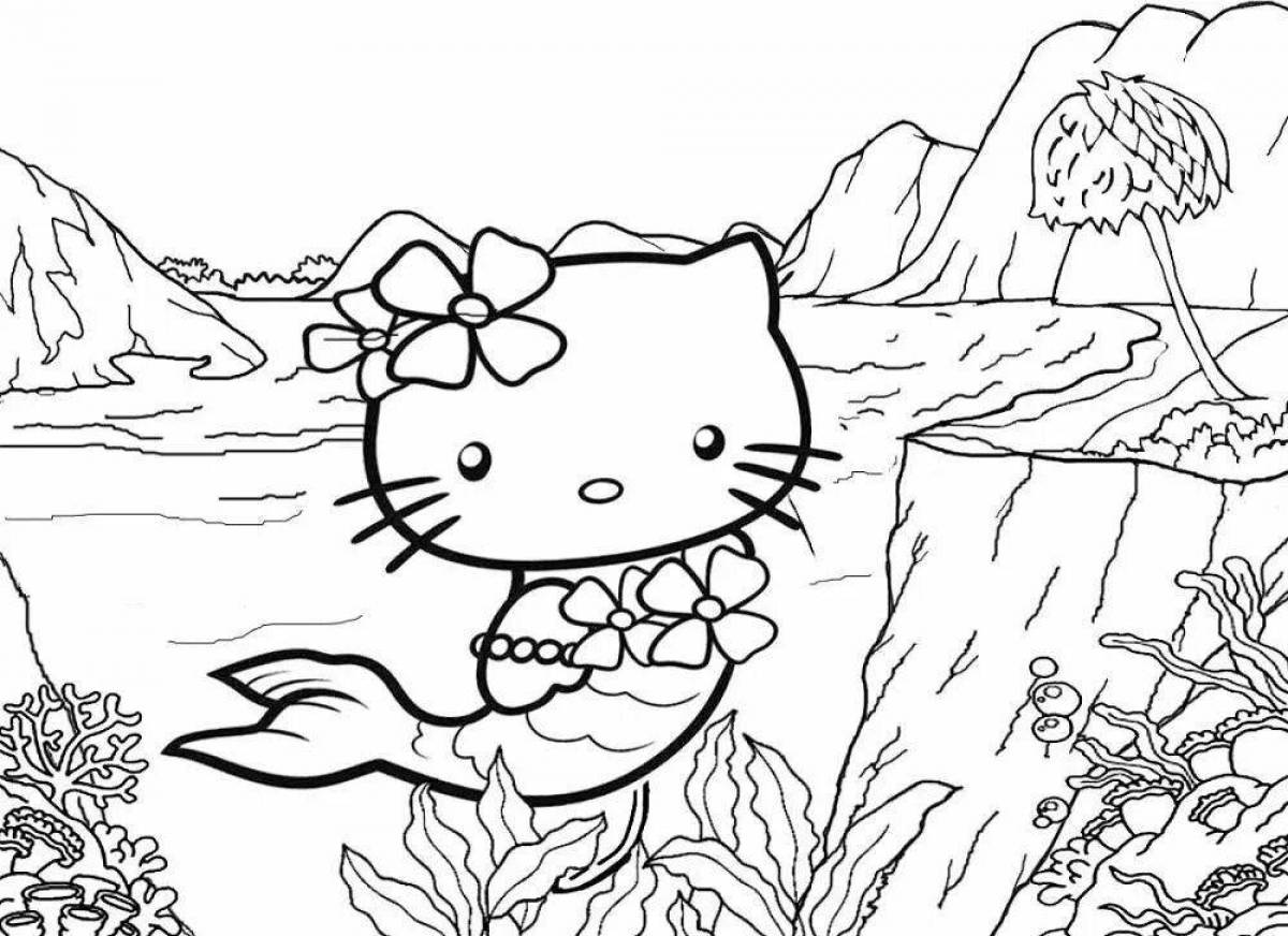 Radiant coloring page mermaid cat