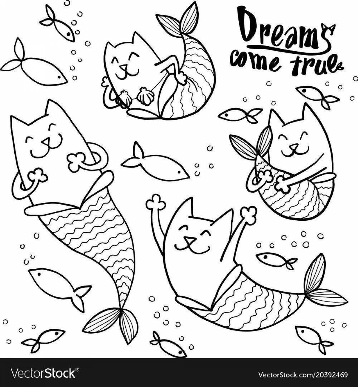 Beautiful mermaid cat coloring book