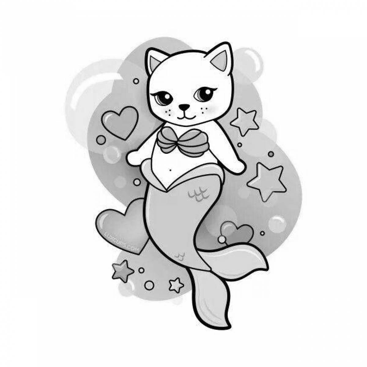 Безупречная раскраска русалка кошка