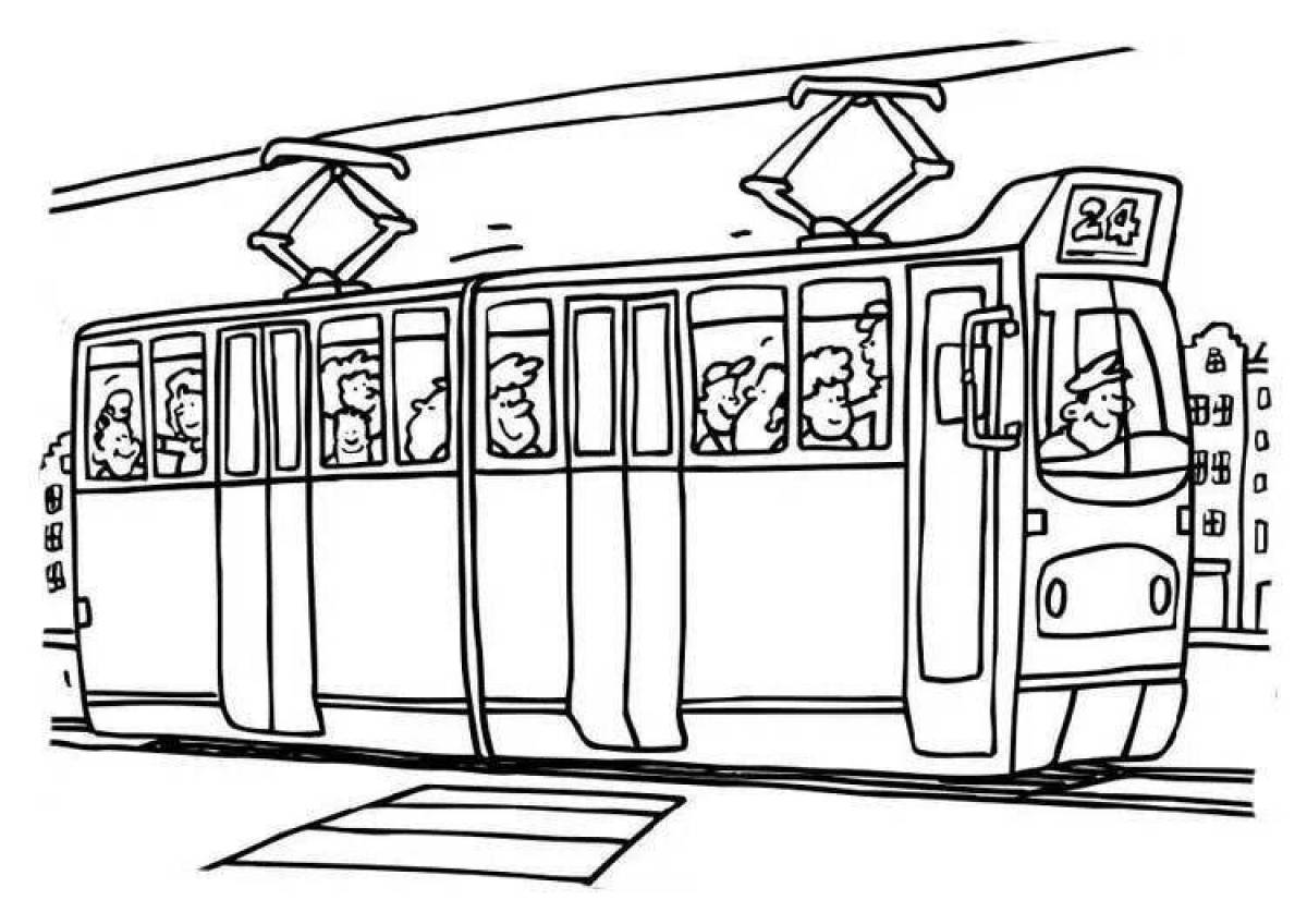 Радостная страница раскраски общественного транспорта