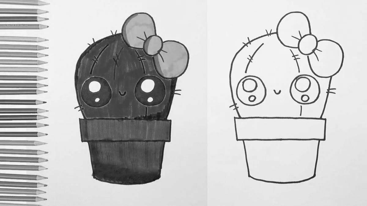 Animated cactus coloring page
