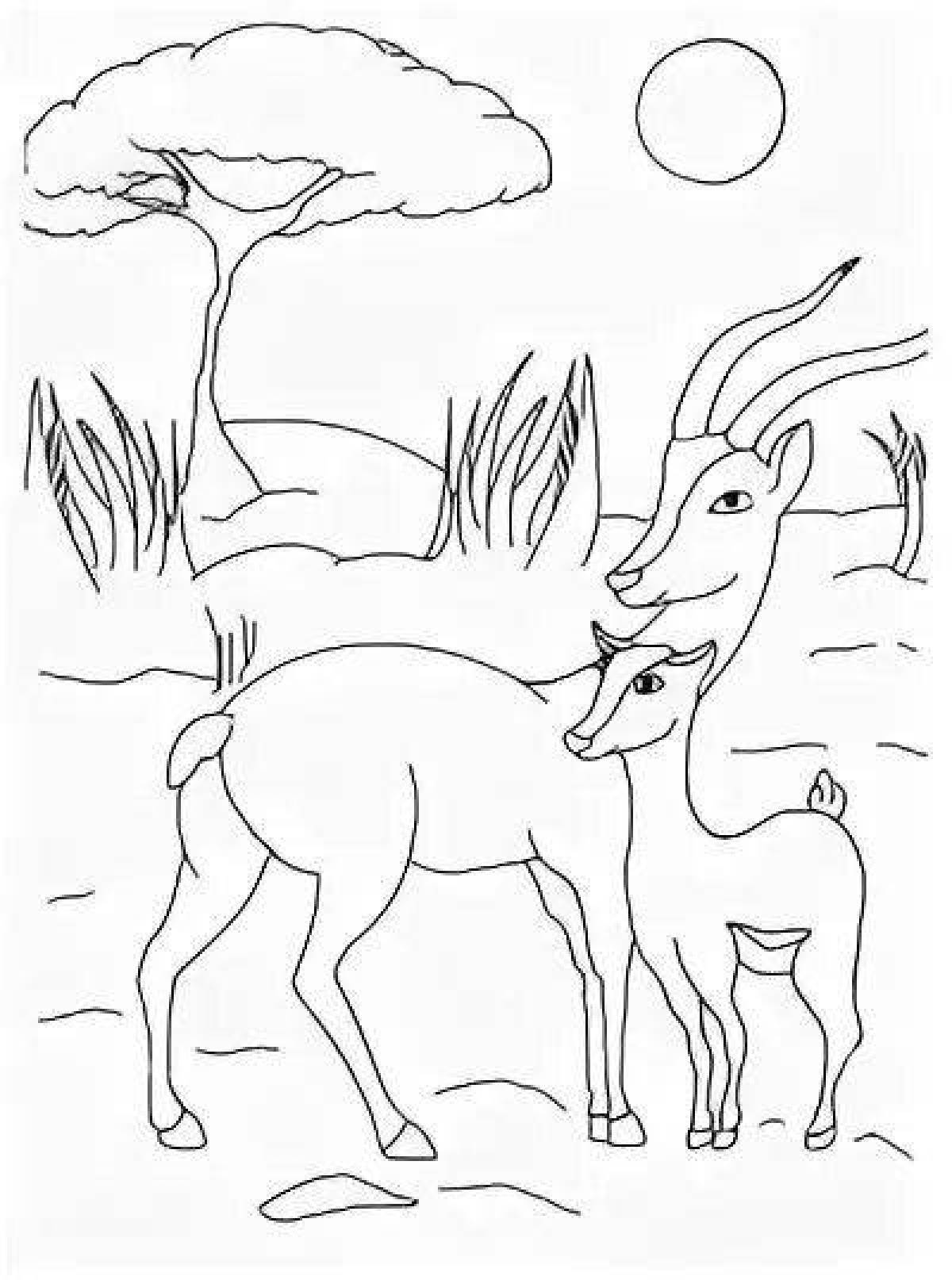 Coloring book shining golden antelope