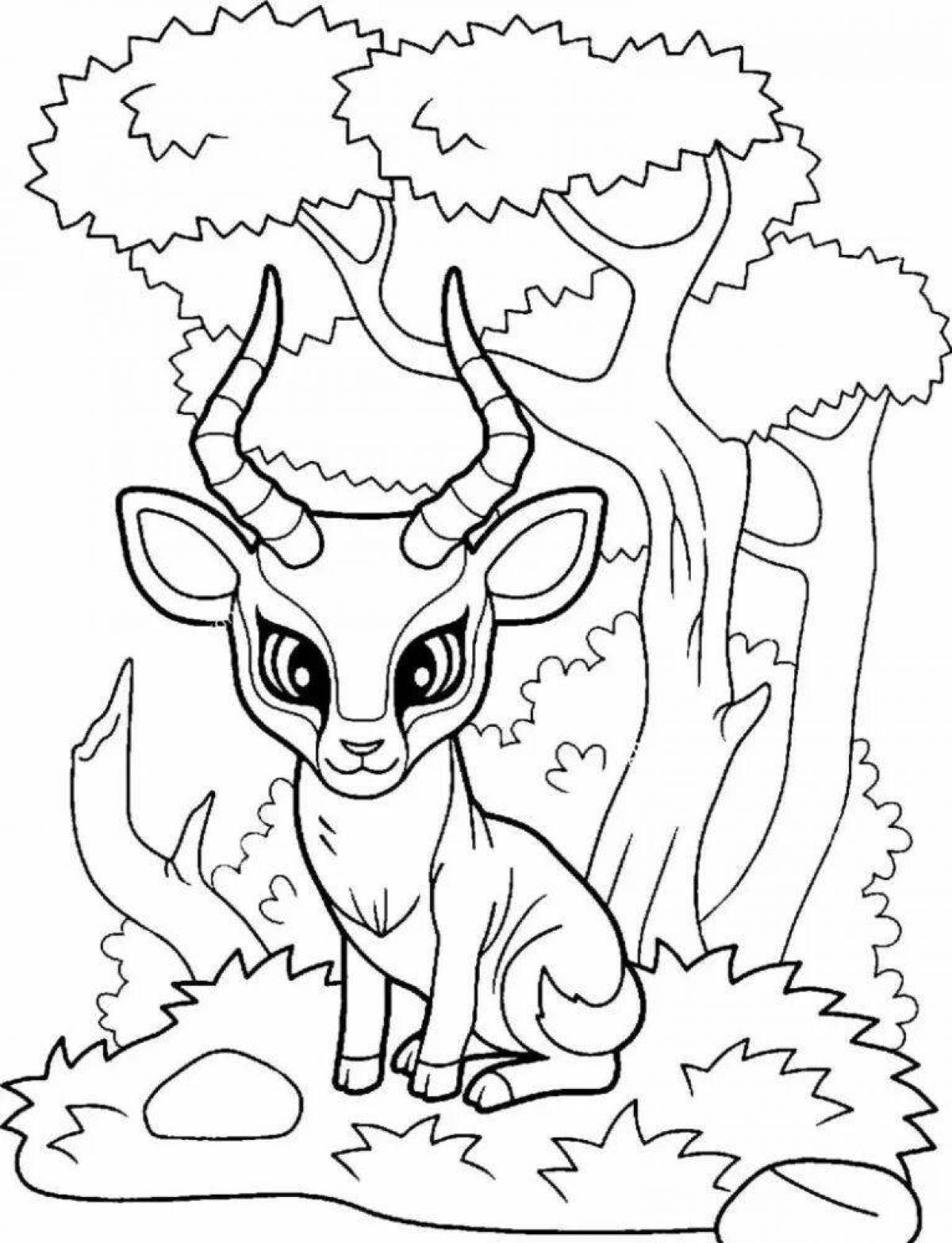 Coloring book cheerful golden antelope