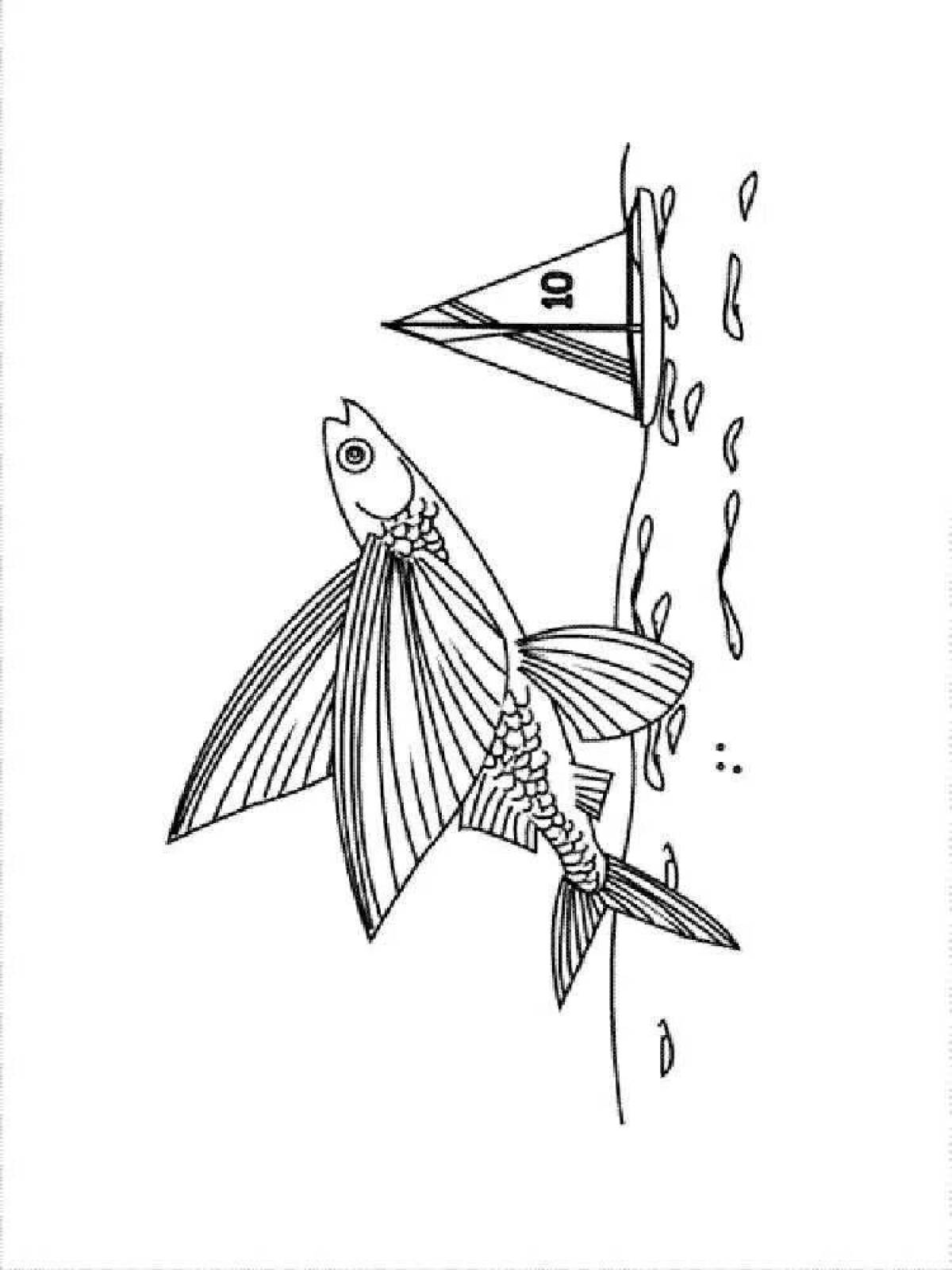 Фото Красочная страница раскраски летучей рыбы