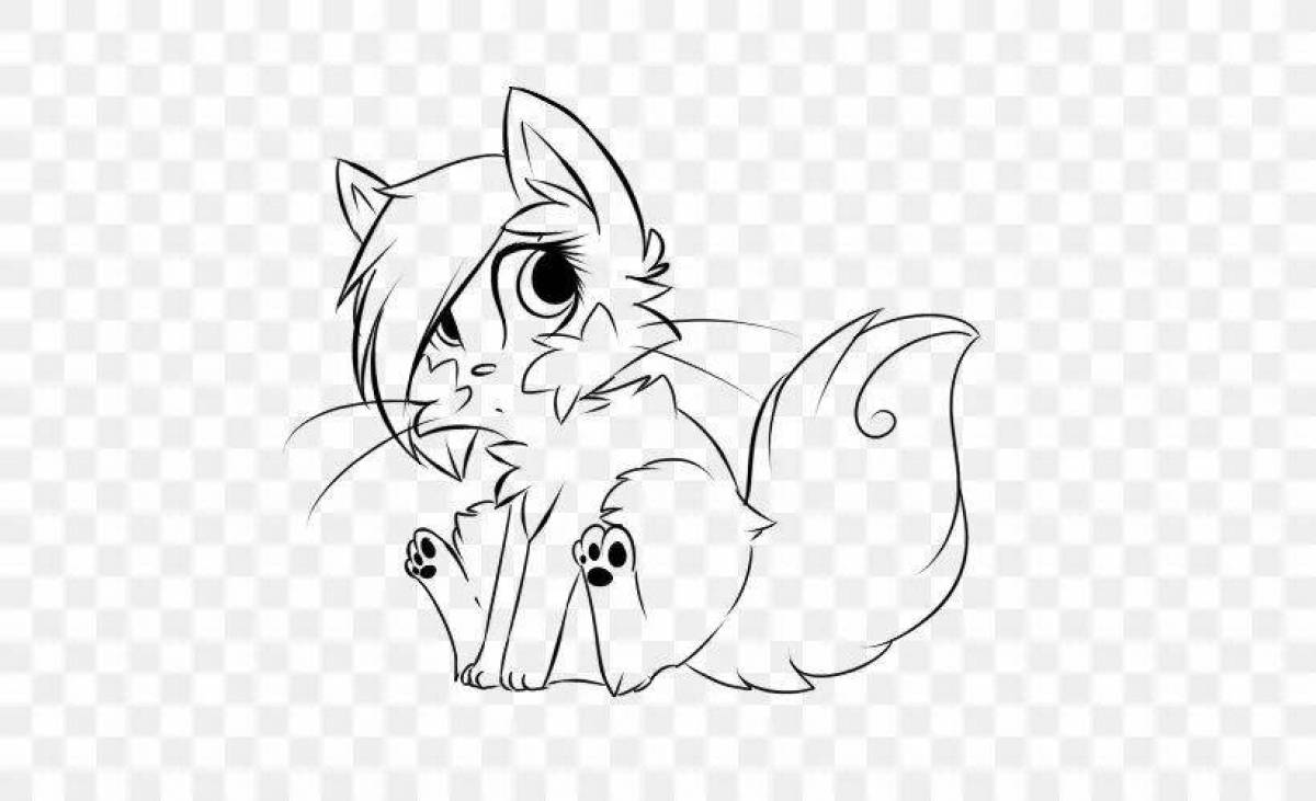 Furry anime cat coloring page