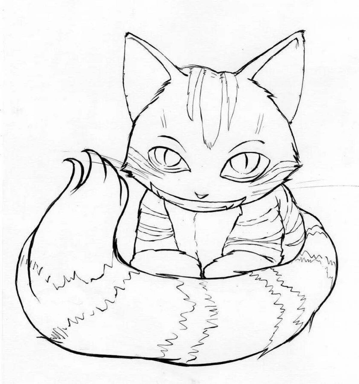 Раскраска озорной аниме-кот
