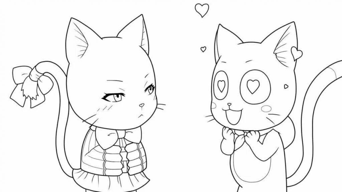 Funny anime cat coloring book