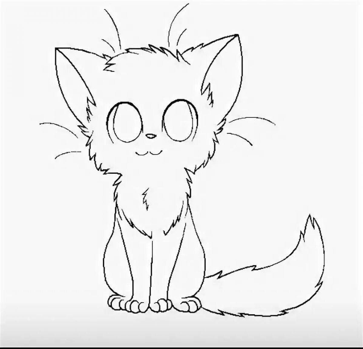 Причудливая аниме-кошка раскраска