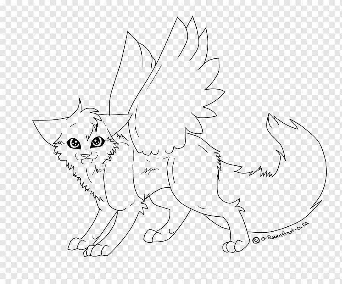 Юмористическая аниме-кошка раскраска