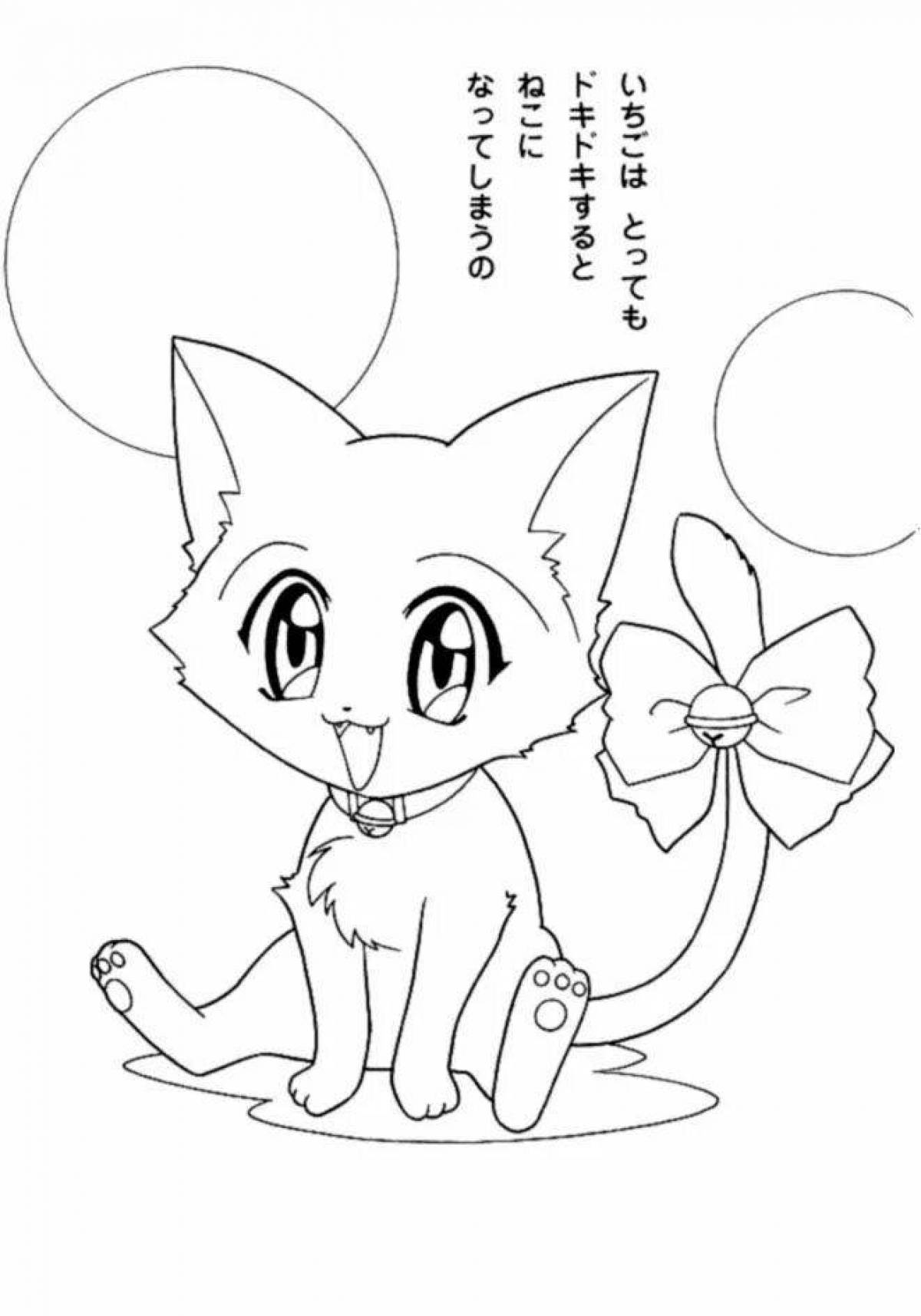 Anime cat fashion coloring page