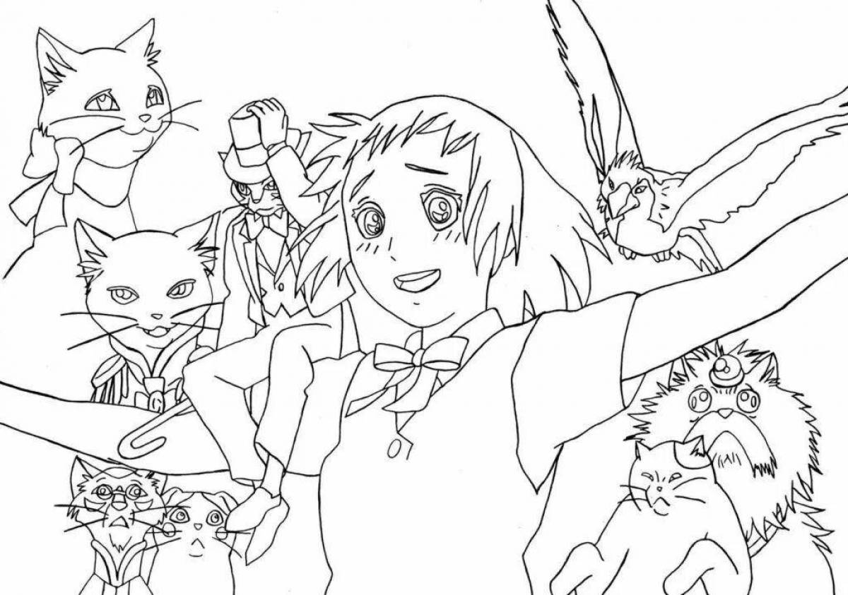 Coloring book grand anime cat