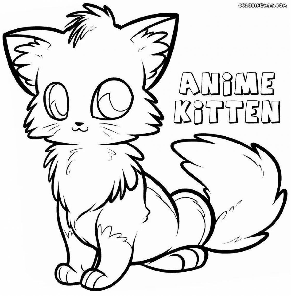 Gorgeous anime cat coloring page