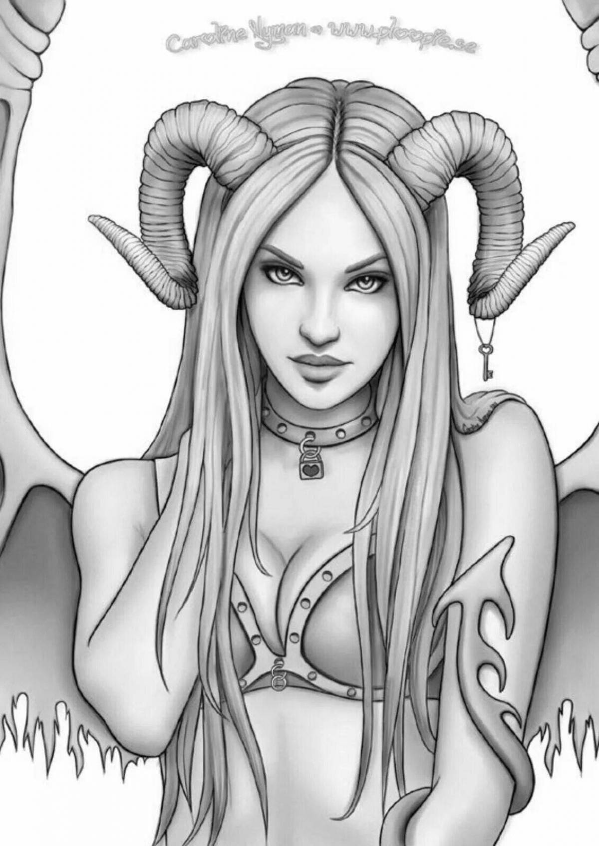 Charming coloring of a girl with horns