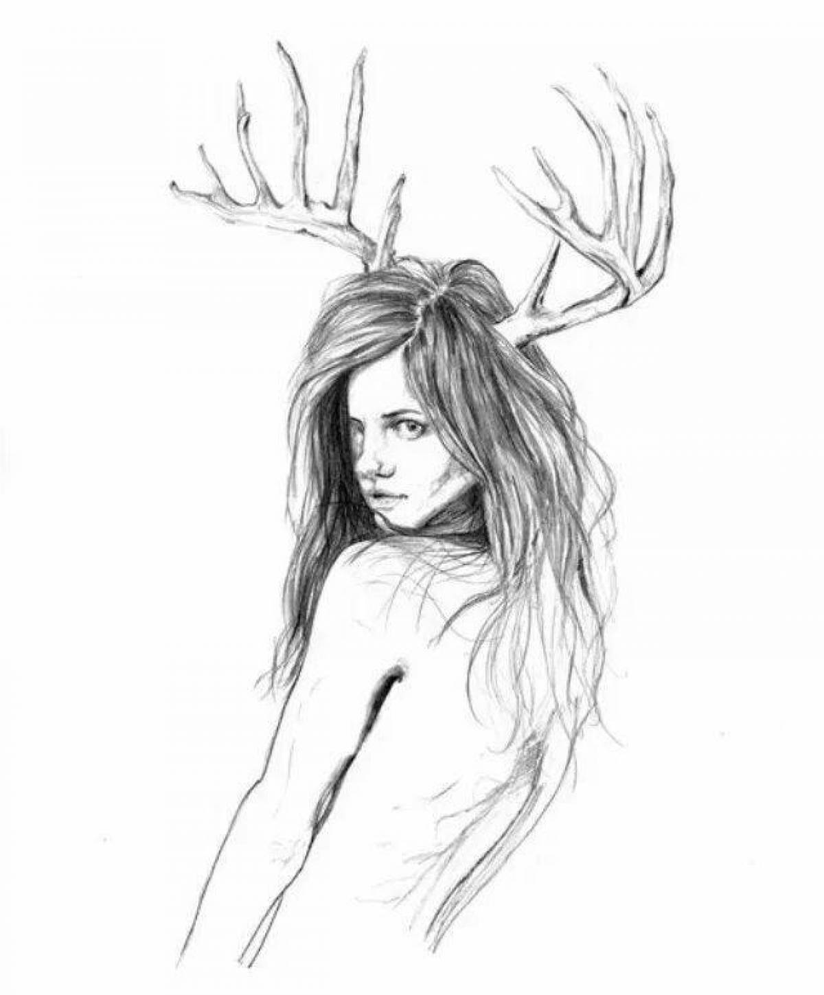 Amazing coloring pages of a girl with horns
