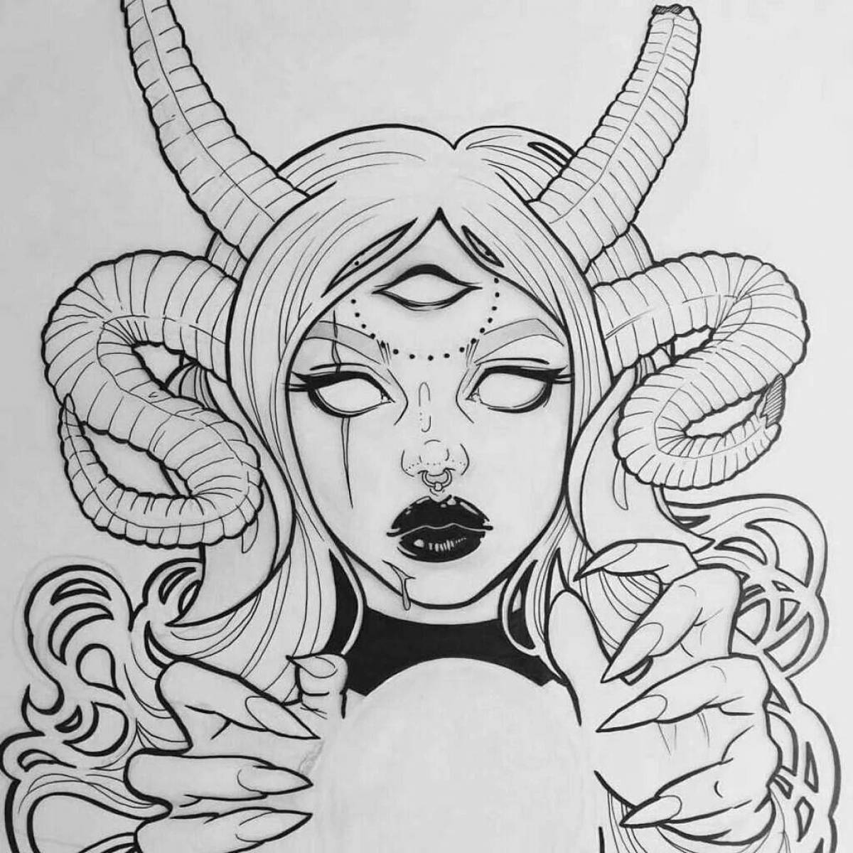 Fun coloring girl with horns