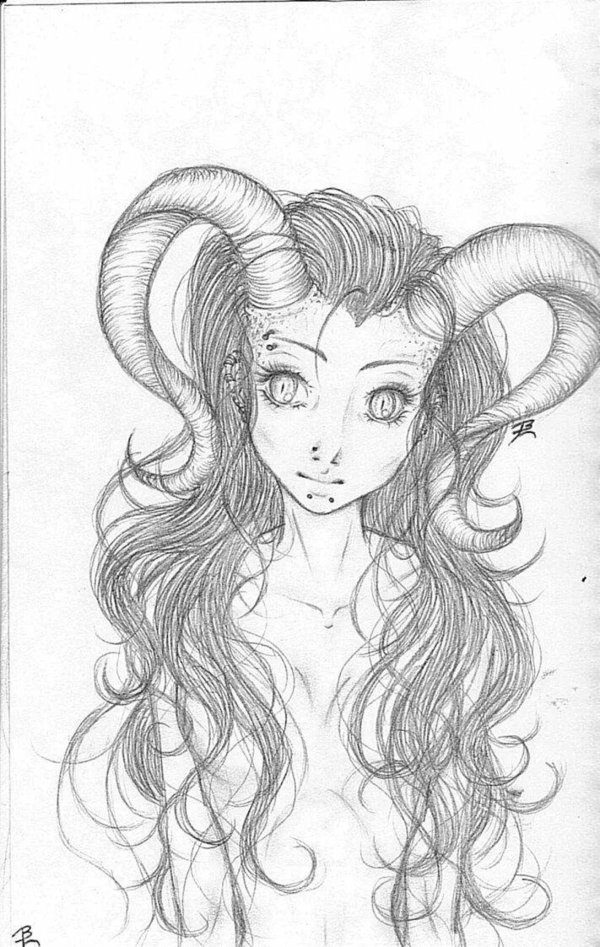 Beautiful coloring pages of a girl with horns