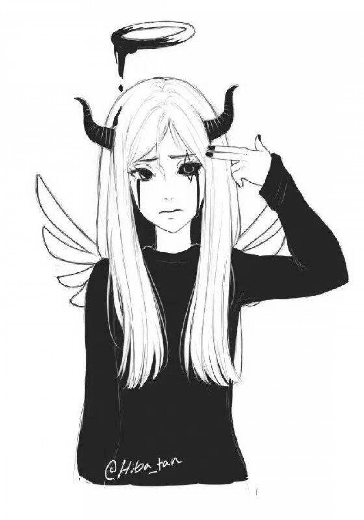 Delightful coloring pages of a girl with horns