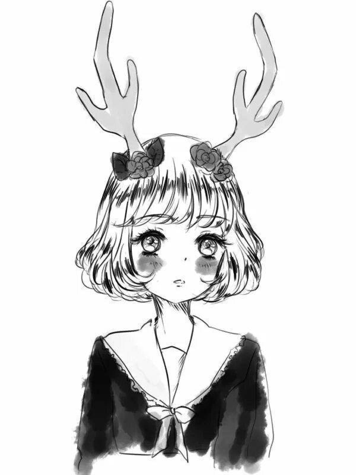 Exotic coloring girl with horns