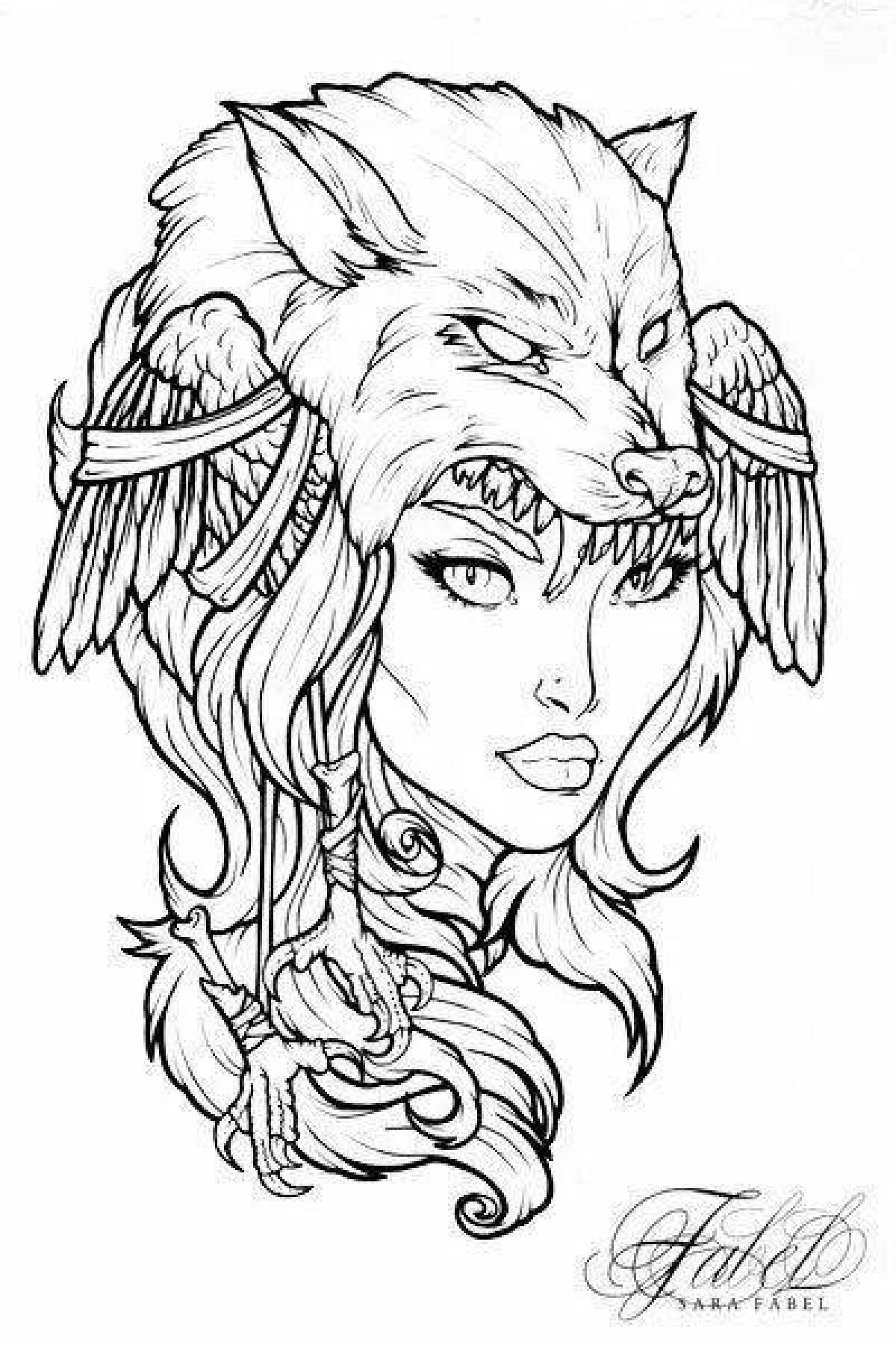 Wonderful coloring pages of a girl with horns