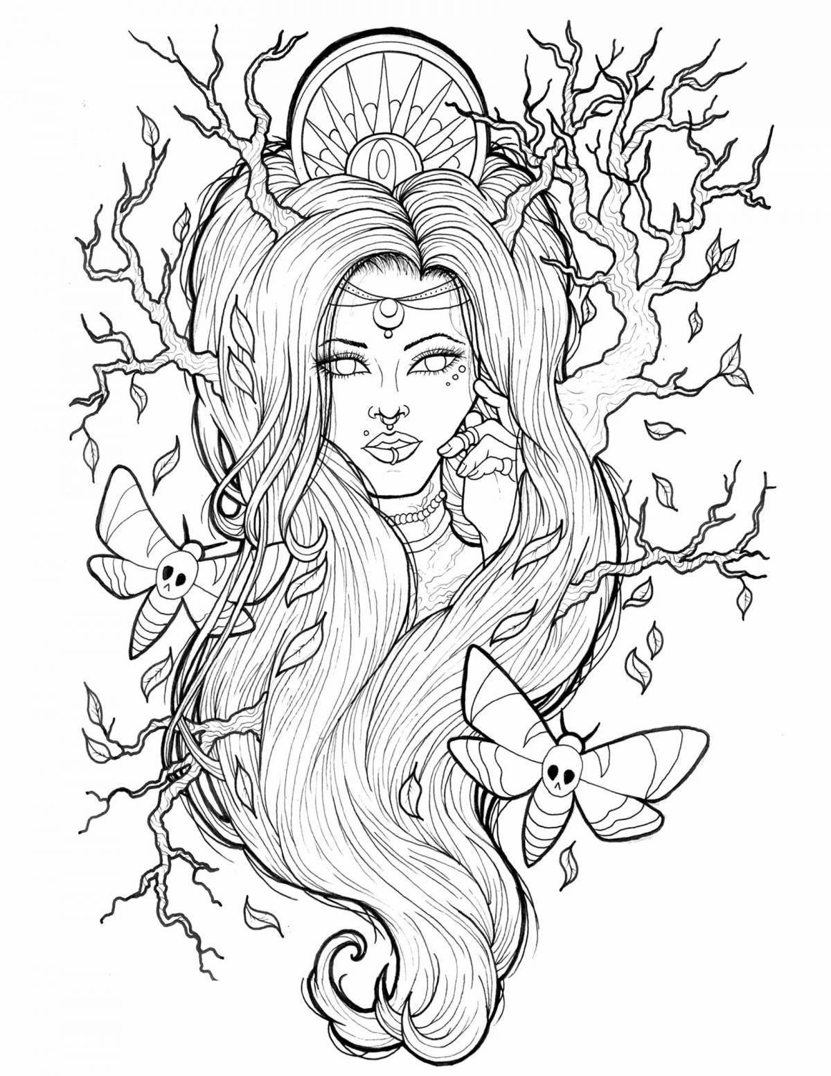Beautiful coloring pages of a girl with horns