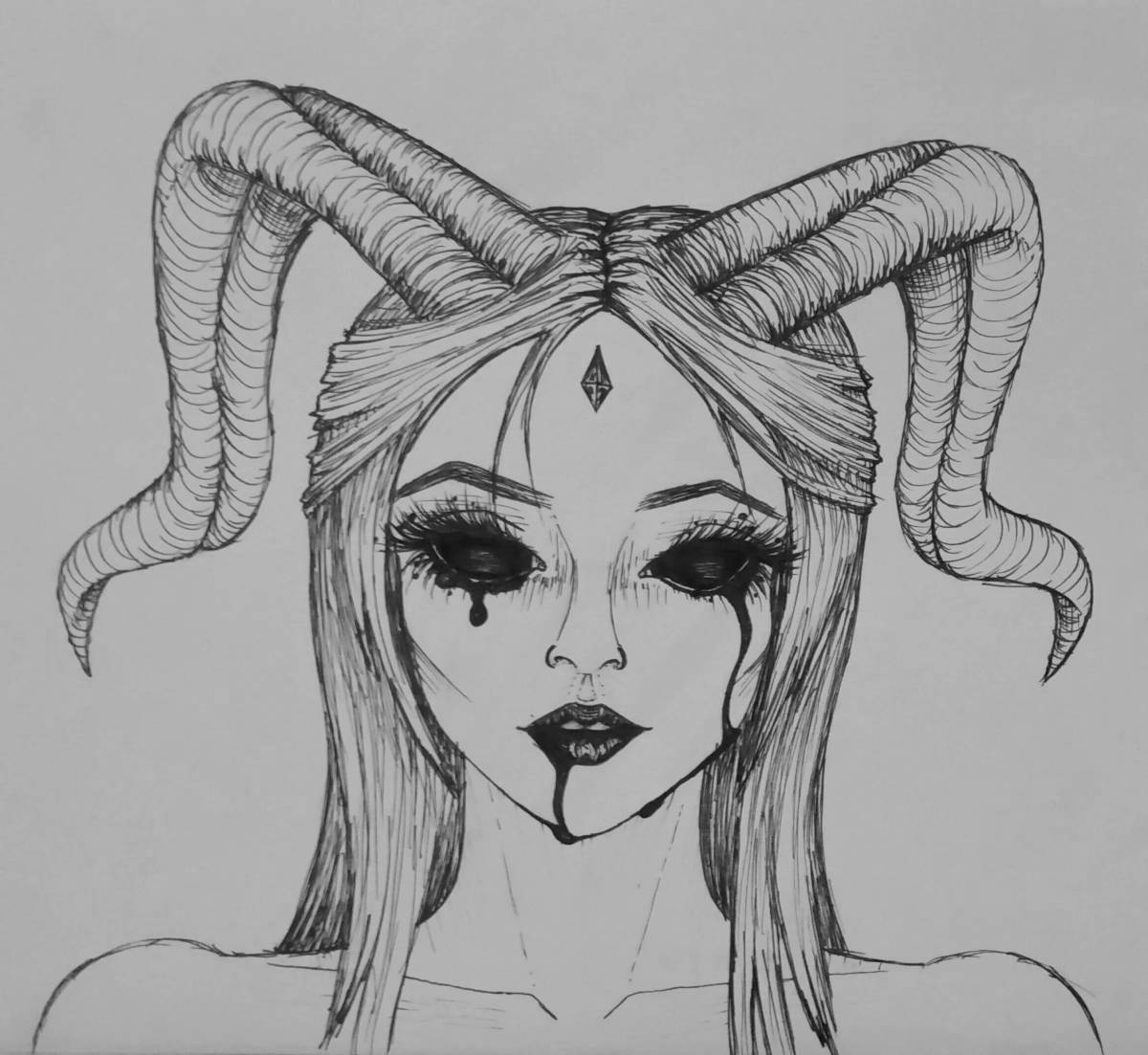 Hypnotic coloring of a girl with horns