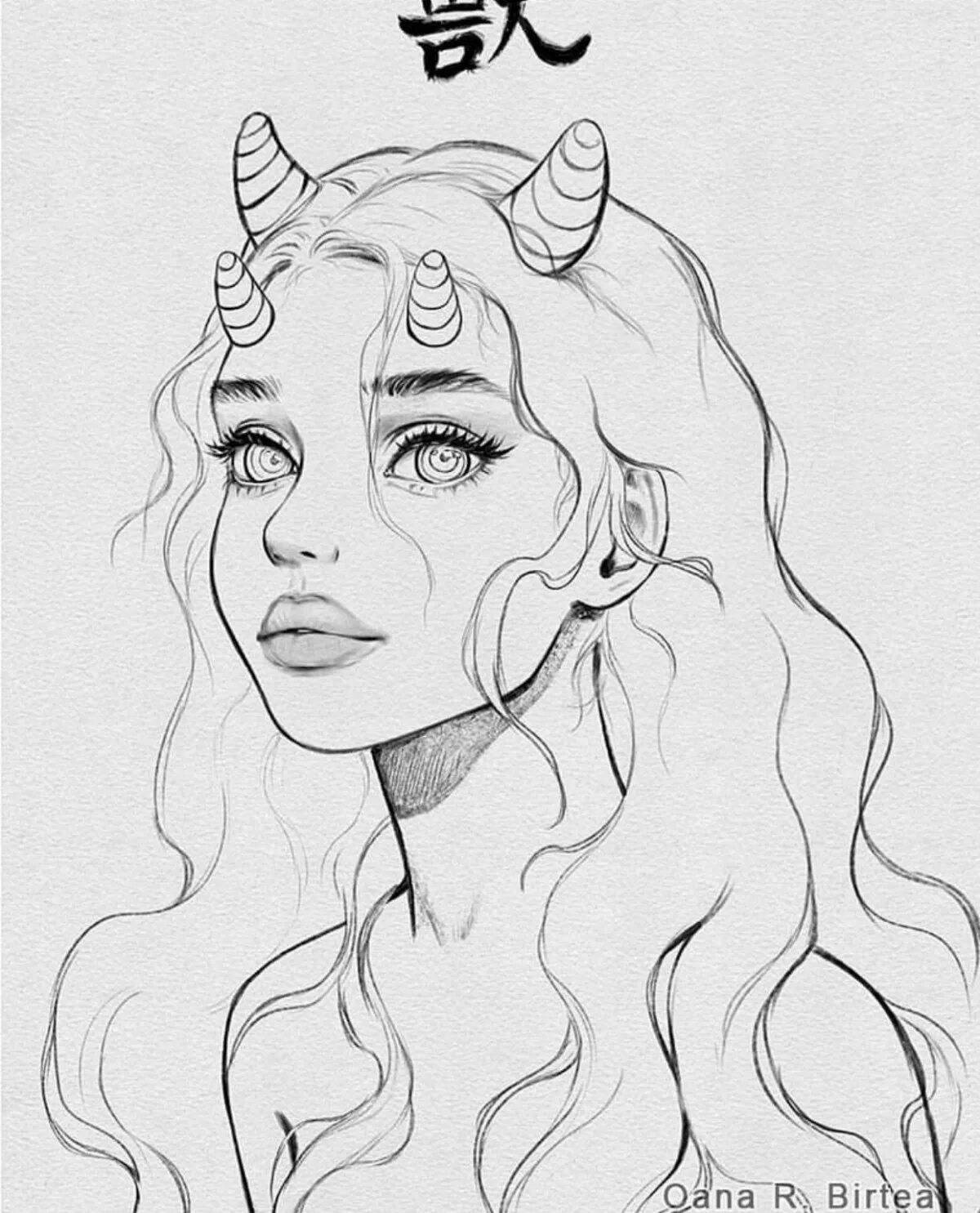 Incredible coloring of a girl with horns