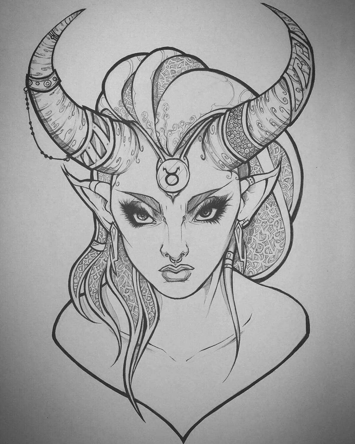 Wonderful coloring girl with horns