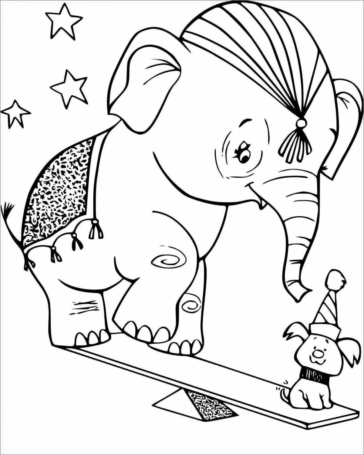 Фото Анимированная страница раскраски слона и мопса