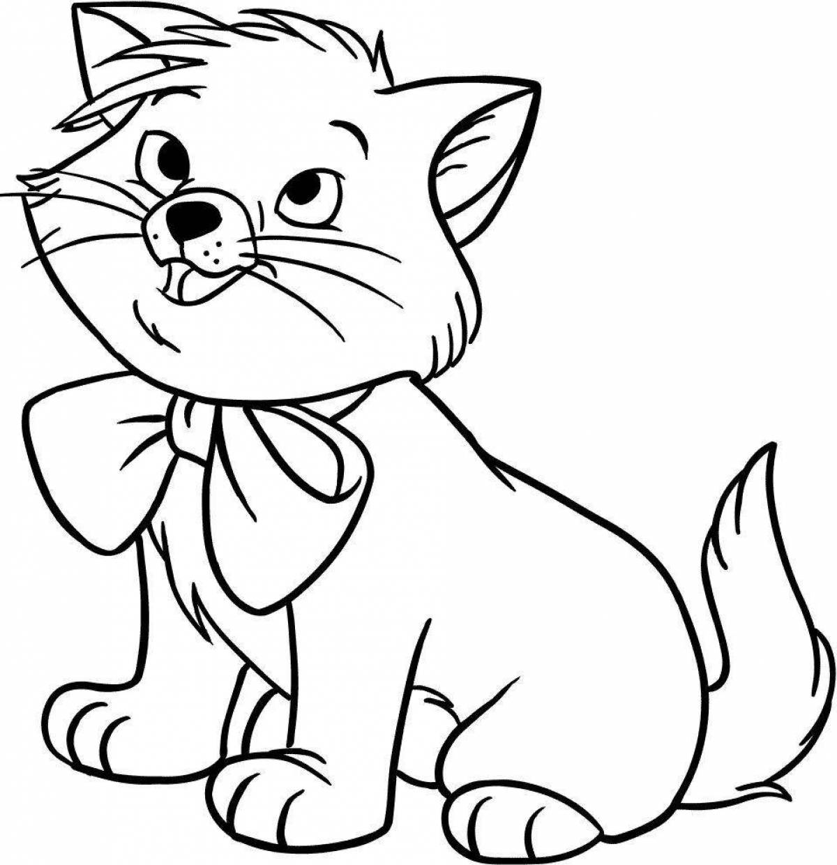 Фото Раскраска буйный кот с бантиком