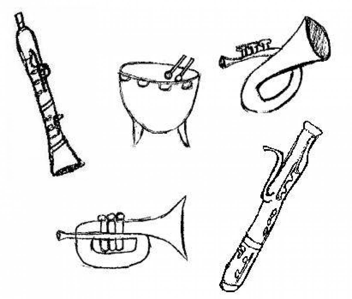 Coloring book joyful horn musical instrument