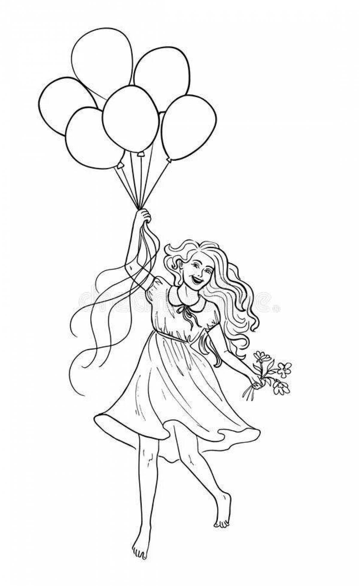 Девочка с воздушными шариками раскраска