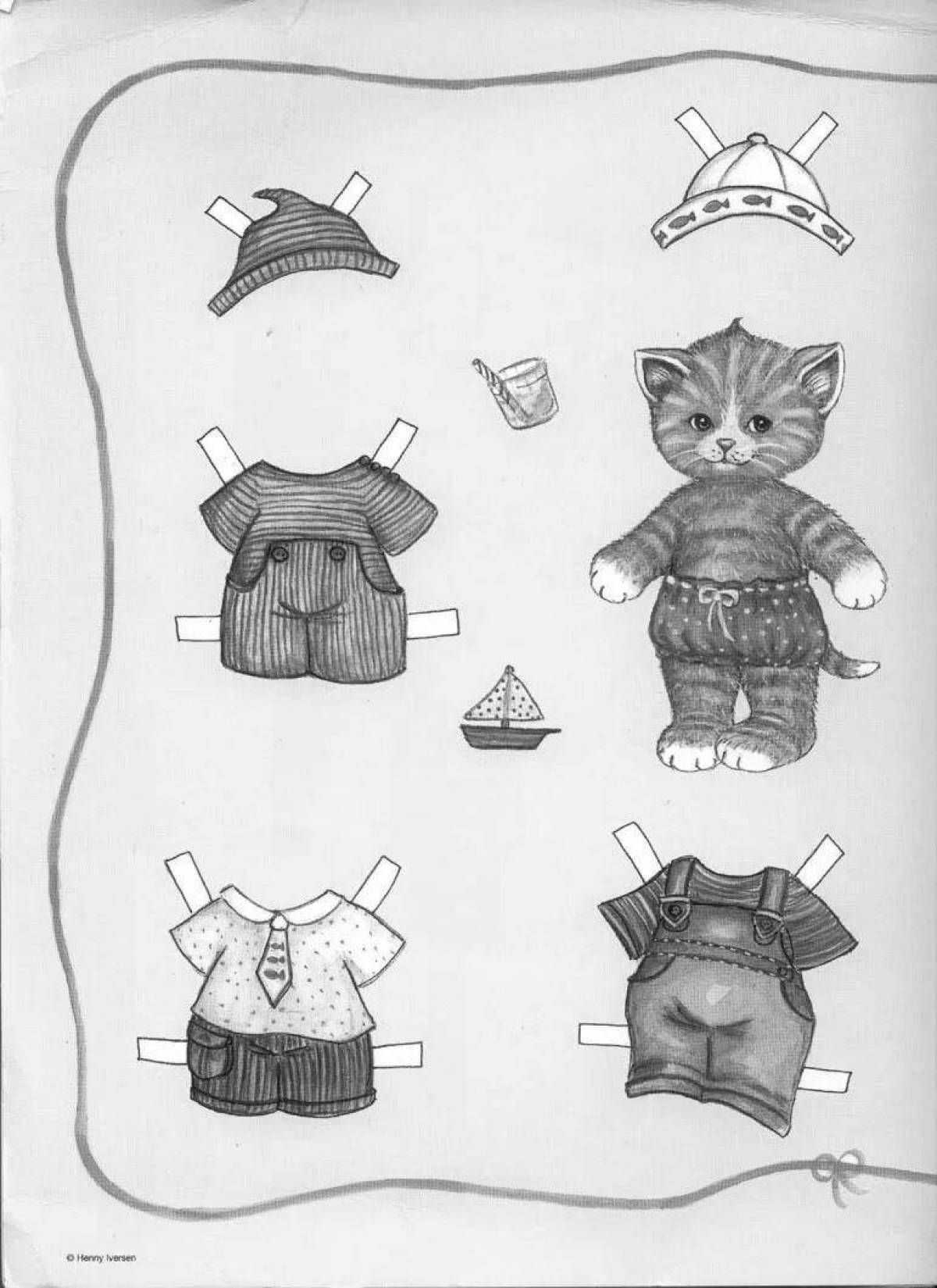 Elegant kitten coloring with clothes